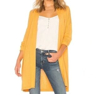 Lovers + Friends Rachel Cardigan Knit Open Front Long Sweater Marigold Yellow XS